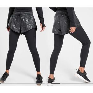 NWT Athleta Black Rainier 2 in 1 Tights Leggings